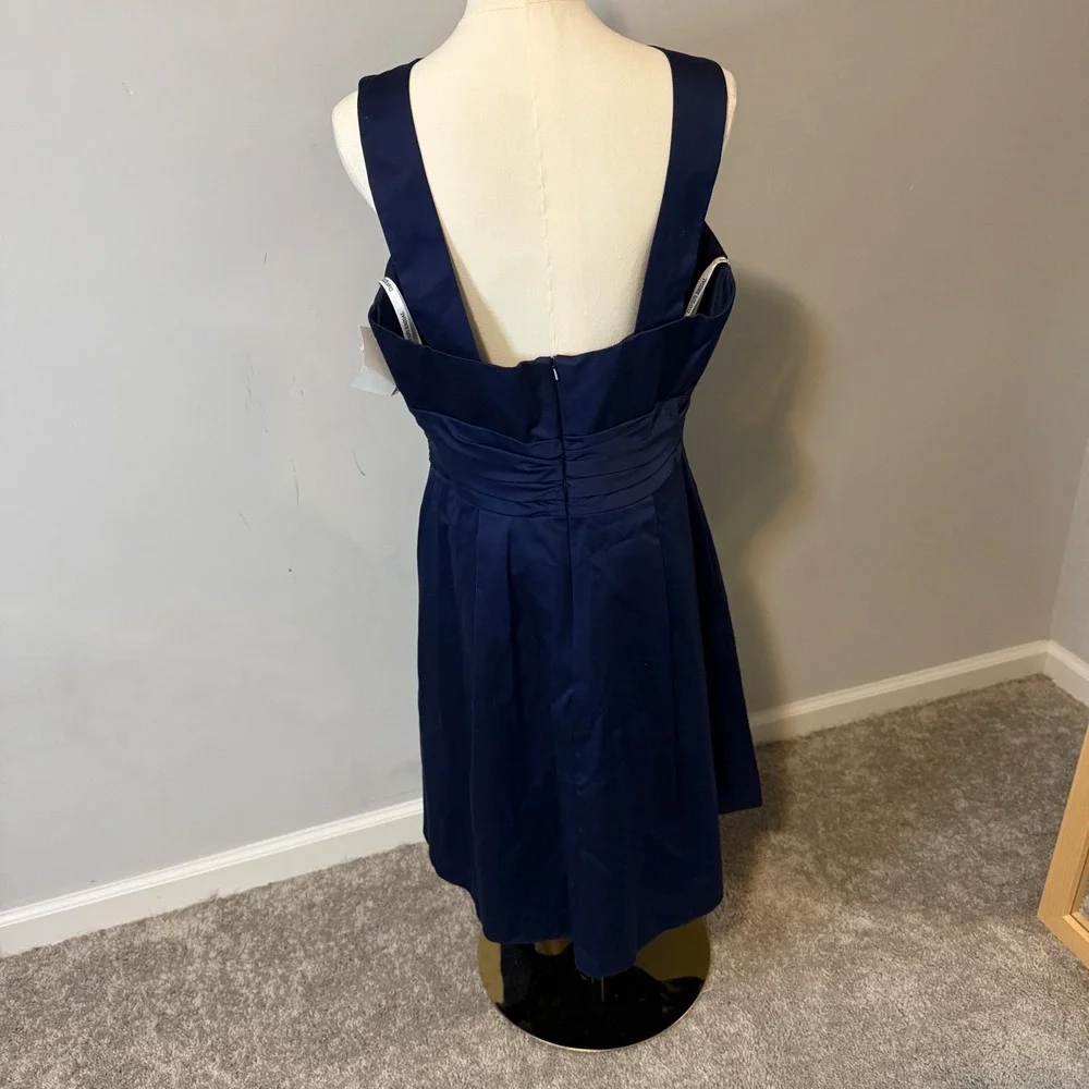 Davids Bridal Marine‎ Navy Blue Cotton Sateen Y-Neck Halter Dress 83690 Size 14